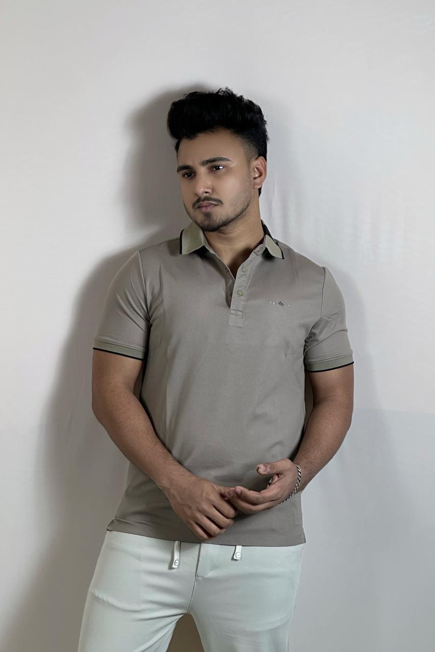 মিডেড অলিভ কালার পোলো টি-শার্ট-RAW